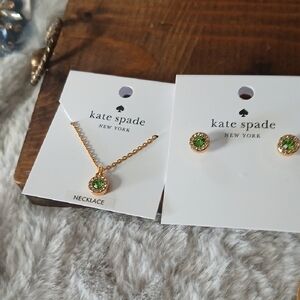 Kate Spade Gold Necklace with Green Accents & EARRINGS